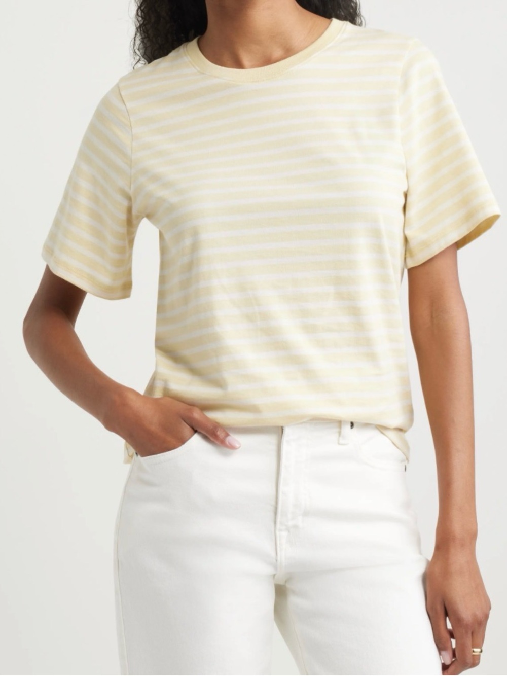 Women’s Yellow & White Striped Short Sleeve Pima cotton tee
